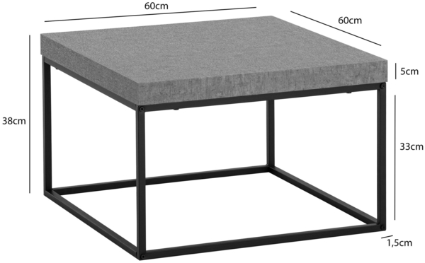 Couchtisch 60 x 60 x 38 cm Grau Sofatisch in Beton-Optik Modern, Design Wohnzimmertisch Quadratisch, Loungetisch Klein, Kaffeetisch Metallbeine Bild 4
