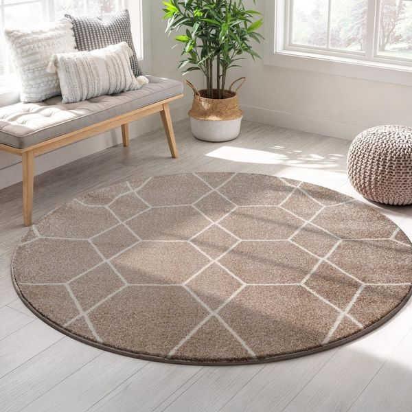 Sanat Teppich Trellis, rund, Höhe: 10 mm, Kurzflor, skandi, boho, auch als Läufer und in rund