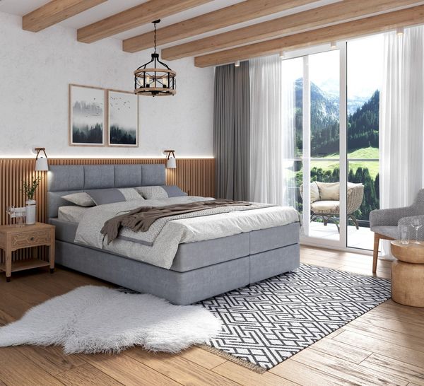 FDM Boxspringbett Polsterbett Stauraumbett Bettgestell 140x200, 160x200, 180x200cm (MADE IN EU - mit hochwertigem Velours Bezug, Kontinentalbett, dekorativem Kopfteil, Boxspring, mit großen gepolsterten Kopfteil, mit Bettkasten zum aufklappen), zwei Be...