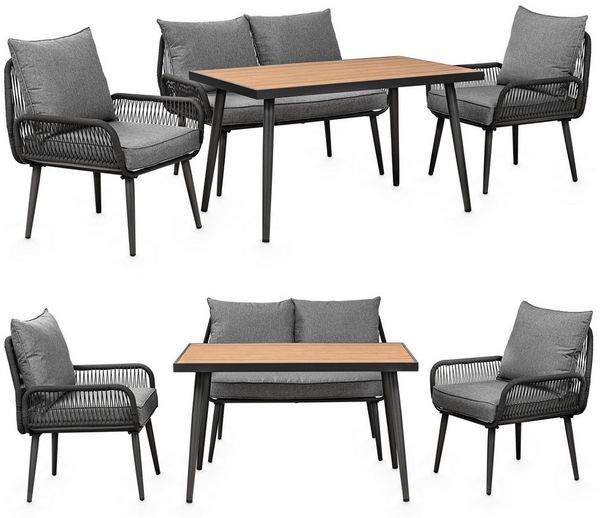 Swing&Harmonie Gartenlounge-Set für 4-6 Personen mit Tisch, Sofa, Stühle, Esstisch, (wetterfest, WPC-Tischplatte, Seilgeflecht Lounge, inkl. Kissen Sienna Garten Sitzgruppe), Outdoor Essgruppe