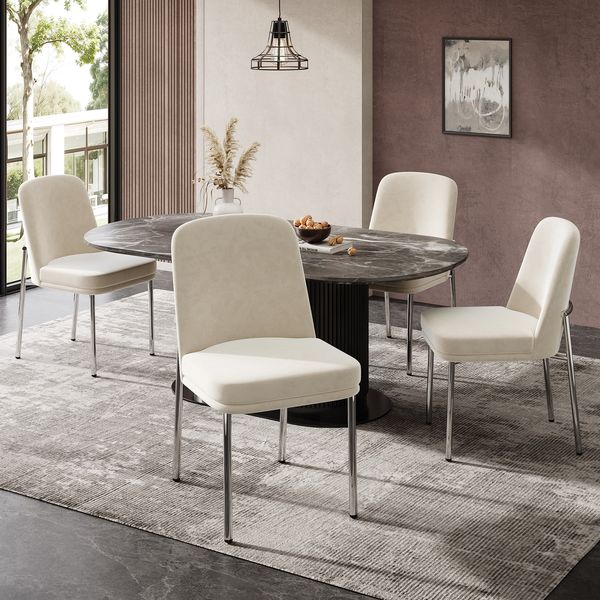 Esszimmerstühle 4er Set aus Samt mit Metallgestell, 48x53x82 cm, beige, ohne Matratze