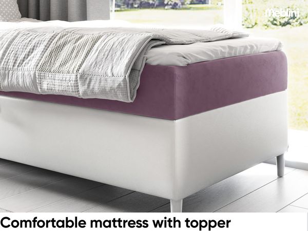 MEBLINI Kinderbett mit Bettkasten FILIPPO 1 80x200 Rechts – H3/Lila Samt Gepolstert Einzelbett mit Matratze - Polsterbett mit Stauraum - Bett mit Kopfteil – Stauraumbett Bild 4