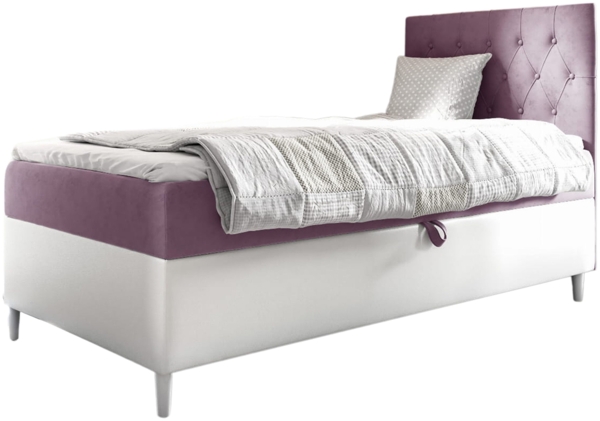 MEBLINI Kinderbett mit Bettkasten FILIPPO 1 80x200 Rechts – H3/Lila Samt Gepolstert Einzelbett mit Matratze - Polsterbett mit Stauraum - Bett mit Kopfteil – Stauraumbett