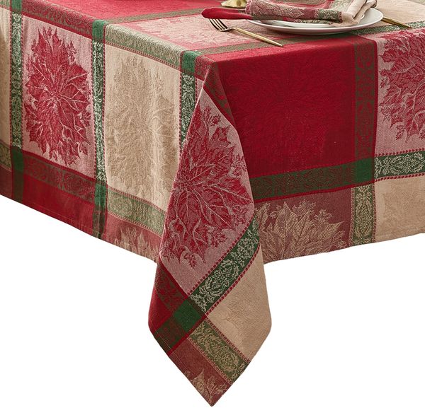 Elrene Home Fashions Prestige Weihnachtsstern-Tischdecke, Jacquardgewebe, Baumwolle, rechteckig, 132,1x177,8 cm