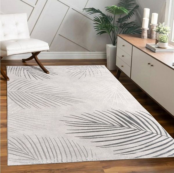 Paco Home Teppich Tuana 218, rechteckig, Höhe: 15 mm, Kurzflor, Grau 2, 160x230 cm, Blätter Design