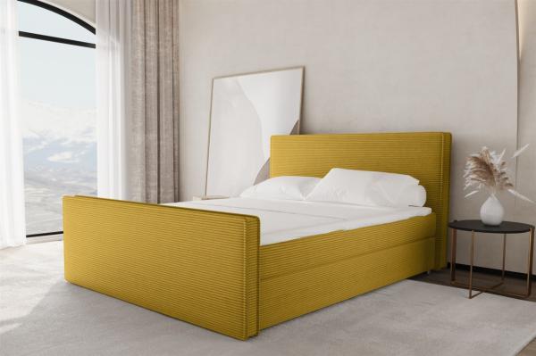 Boxspringbett Schlafzimmerbett CELES 140x200cm Stoff Poso Senfgelb