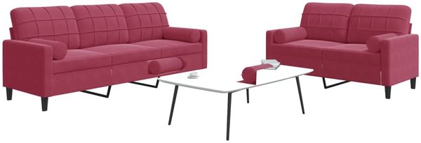 vidaXL 2-tlg. Sofagarnitur mit Kissen und Nackenrollen Weinrot Samt 3278415