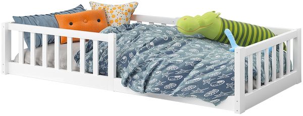 Bellabino 'Vere' Bodenbett 90x200 cm, weiß, Massivholz Kiefer, Montessori Kinderbett mit Rausfallschutz und Lattenrost Bild 10