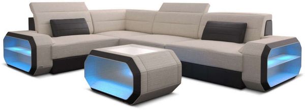Ecksofa Verona L Form aus Stoff - Strukturstoff - elfenbein-schwarz - Links