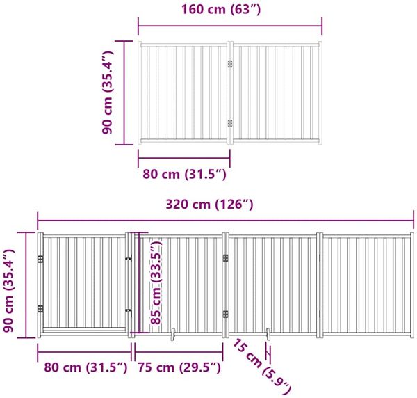 vidaXL 10-tlg. Hundetor mit Tür Faltbar Weiß 800 cm Pappelholz 3155735 Bild 12