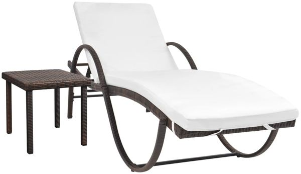 vidaXL Sonnenliege mit Auflage & Tisch Poly Rattan Braun 42885