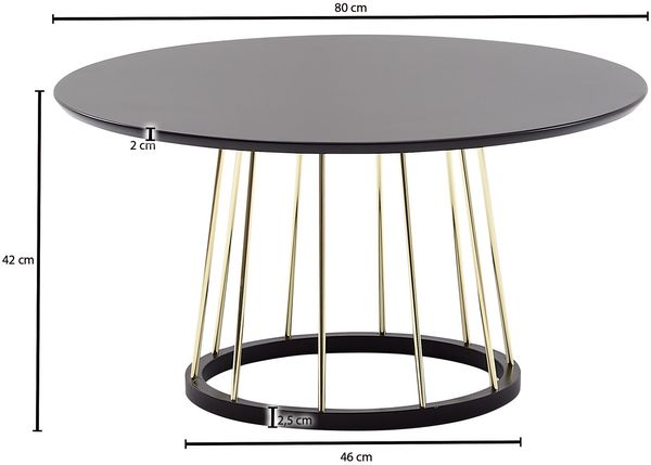 Couchtisch Rund 80 x 80 x 42 cm Schwarz Gold Sofatisch Metall Modern, Runder Wohnzimmertisch Salontisch, Tisch Wohnzimmer Groß, Kaffeetisch Loungetisch Bild 4