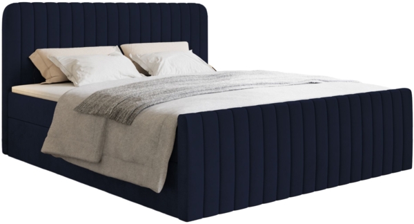 Selsey 'Saliano' Boxspringbett mit Bettkasten, Topper und Samtbezug, Dunkelblau, 140x200 cm