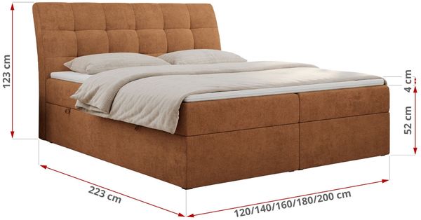 Boxspringbett Polsterbett mit Multipocket-Matratze und Topper - DIEGOS - 140x200cm - Orange Stoff - H4 Bild 5