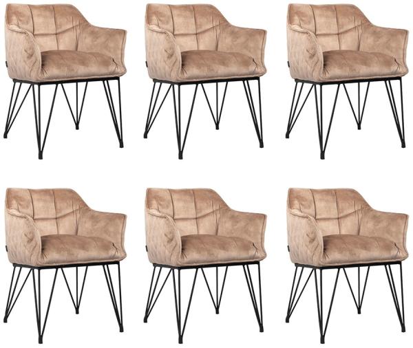 Bronx71 Esszimmerstuhl Samt Jaxon mit Armlehne taupe - 6er Set