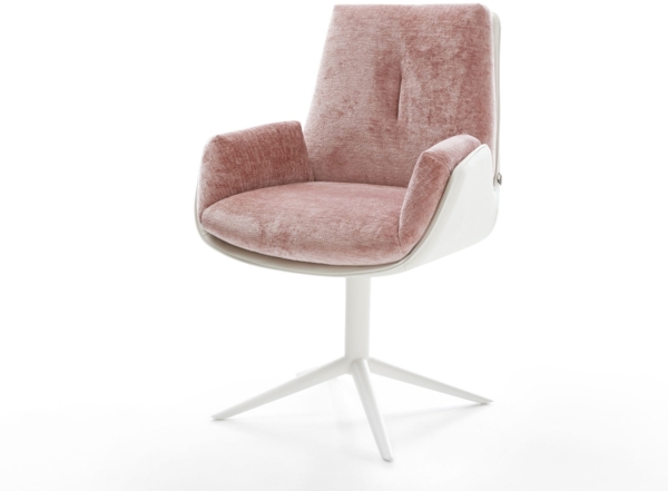 Drehstuhl Clea-Flex Materialmix Echtleder Weiß-Rosé Fußkreuz Weiß 360° drehbar Wippfunktion
