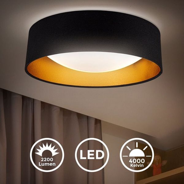 LED Deckenlampe Textilschirm Stoff Deckenleuchte 18W schwarz-gold Schlafzimmer