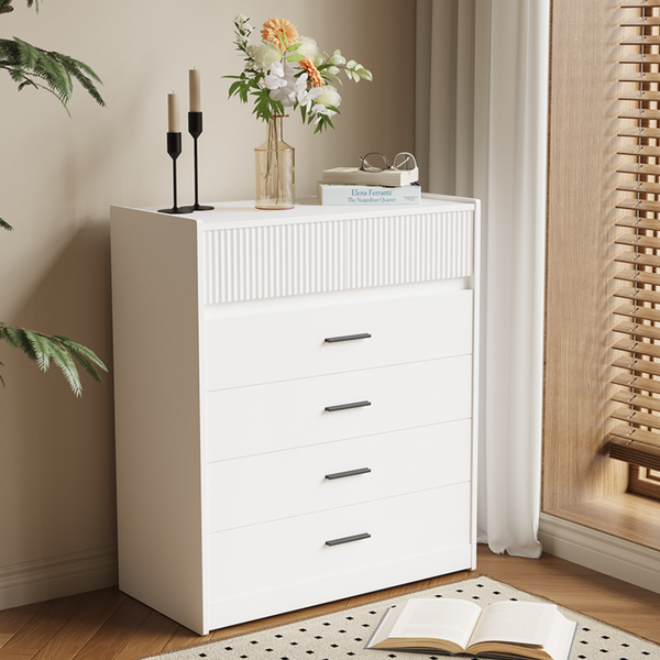 HOMAVO Kommode 6 Schubladen, 74x40x90 cm, Weiß DG1