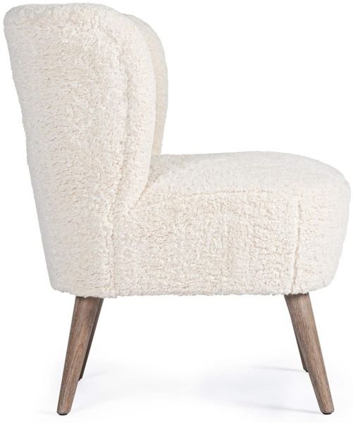 Sessel Inaro aus Teddy Stoff, modernes Design, cremeweiß, gepolstert, Gestell aus Kautschukholz Bild 3
