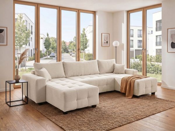 OTTO home Wohnlandschaft Bella U-Form, Breite 314 cm, Wonlandschaft, Schlaffunktion,Bonnelfederkern,Rückenkissen
