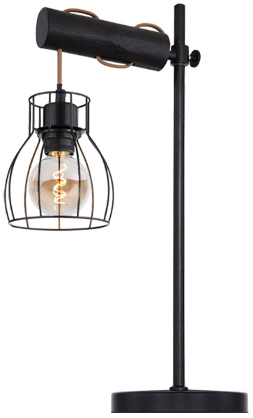 Tischleuchte, Metall, Holz, höhenverstellbar, schwarz, H 55 cm