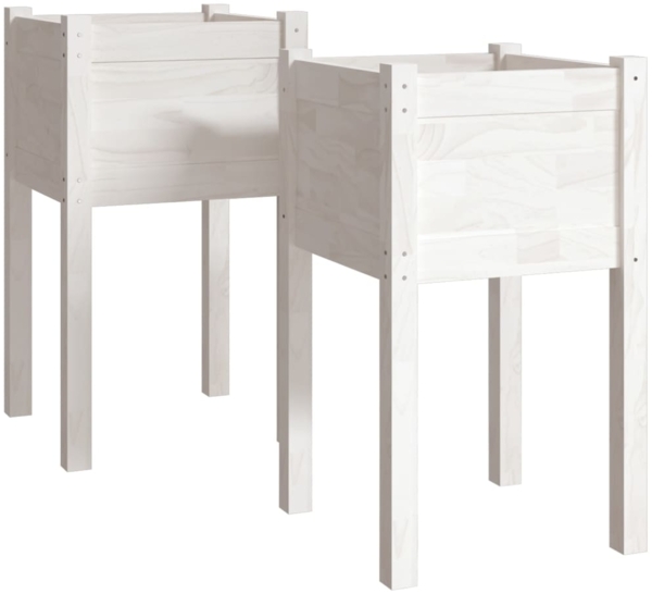 vidaXL Pflanzkübel 2 Stk. Weiß 40x40x70 cm Massivholz Kiefer 810792
