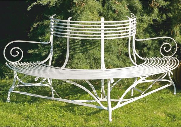 Casa Padrino Jugendstil Gartenbank Weiß 180 x H. 88 cm - Handgeschmiedete Garten Möbel