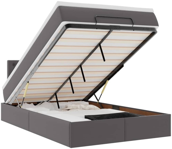 vidaXL Ottoman-Bett mit Matratzen & LEDs Grau 120x190 cm Kunstleder 3312145