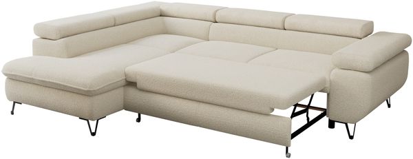 Mks Möbel 'Pedro L-Form' Ecksofa mit Schlaffunktion, verstellbaren Kopfstützen & Bettkasten, Beige, Boucle, mit Topper, links Bild 7