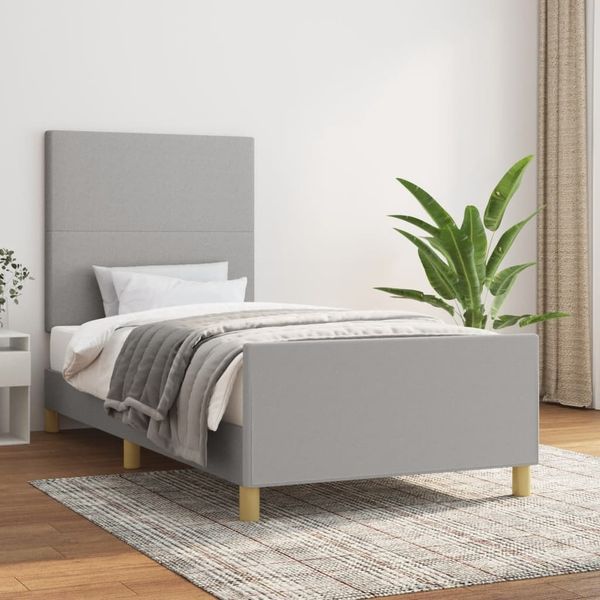 vidaXL Polsterbett mit hohem Kopfteil Stoff Hellgrau 90x200 cm