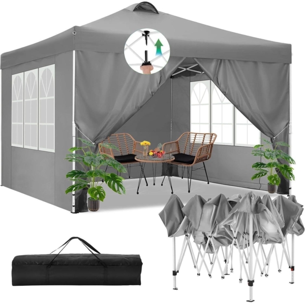 COBIZI Pavillon 3x3m Wasserdicht Stabil Winterfest mit 4 Seitenteilen & Sandsack