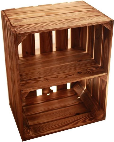 Teramico Holzkiste Geflammte Holzkiste mit Boden Kurz 50 x 40 x 30 cm, Aufbewahrungsbox