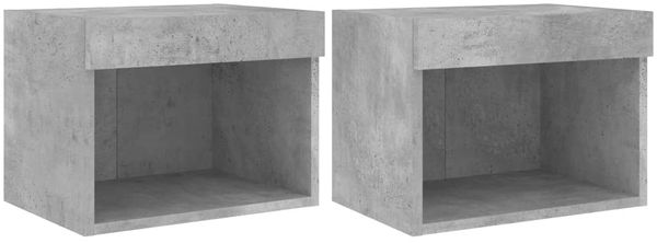2er-Set Wand-Nachttische, Beistelltische Schlafzimmer mit LED-Leuchten Betongrau