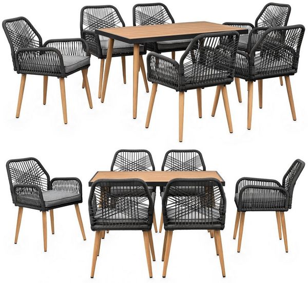 Swing&Harmonie Garten-Essgruppe für 6-8 Personen mit Tisch, Seilgeflecht-Stühle Esstisch, (Garten Sitzgruppe, wetterfest, WPC-Tischplatte, inkl. Kissen), Outdoor Terrasse