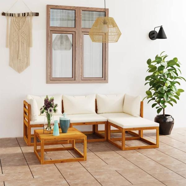 vidaXL 5-tlg. Garten-Lounge-Set mit Kissen Massivholz Akazie 3098668