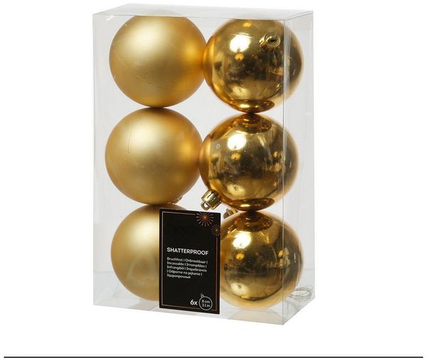 MARELIDA Weihnachtsbaumkugel Weihnachtskugeln bruchfest 8cm Christbaumkugeln glänzend matt gold 6St (6 St)