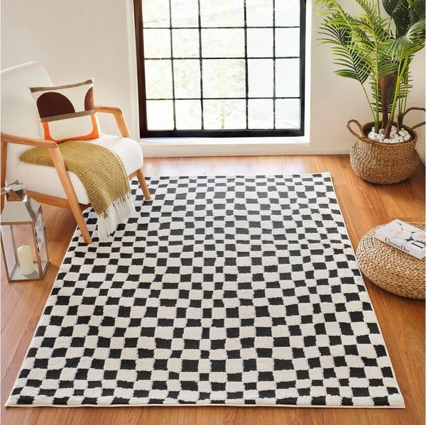 Livabliss Teppich GIJON, rechteckig, Höhe: 14 mm, Skandinavischer Teppich, Modernes Karo Design, Kurzflor, Wohnzimmer