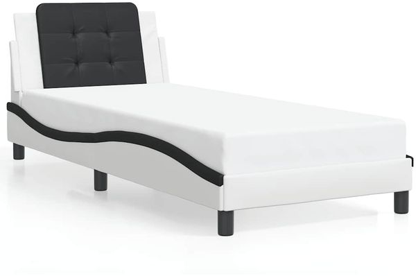Einzelbettgestell Design für Erwachsene ohne Matratze Weiß und Schwarz 90x190 cm Kunstleder d5160e