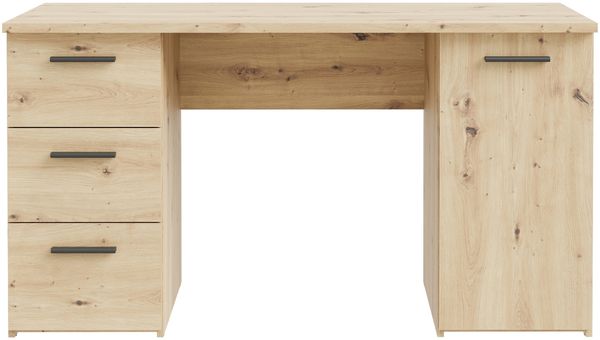 Schreibtisch >NET307< 3 Schübe, 1 Tür, Artisan Eiche Dekor - 138,2x75,3x60cm (BxHxT)