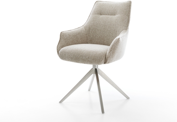 Drehstuhl Alja-Flex mit Armlehnen Webstoff Soft Beige Kreuzgestell breit Edelstahl 360° drehbar Taschenfederkern