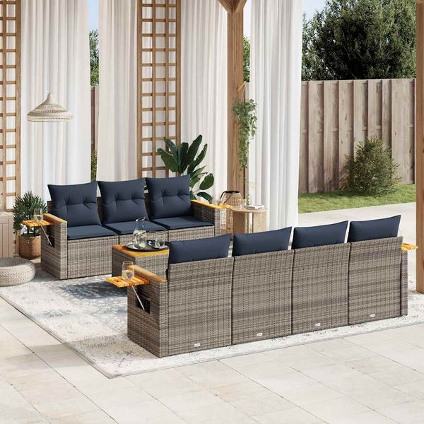 vidaXL 8-tlg. Garten-Sofagarnitur mit Kissen Grau Poly Rattan 3226649
