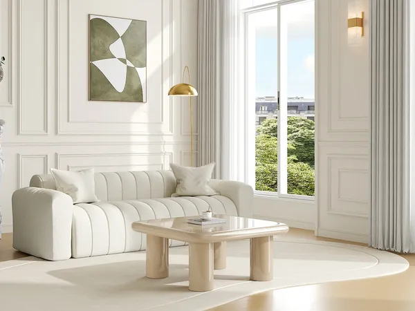 Vente-unique - TAMISDA Couchtisch Holz, Platte Beige - B 90 cm x H 41 cm x L 90 cm