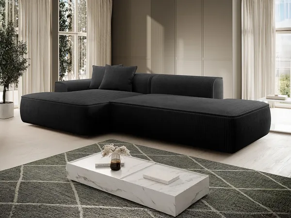 Vente-unique - ERYNEL Sofa SamtStoff Schwarz - B 156 cm x H 70 cm x L 305 cm