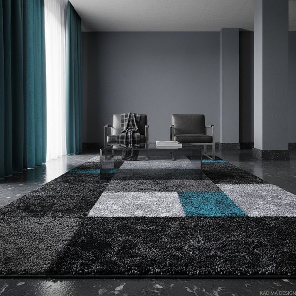KADIMA DESIGN Teppich LATEMAR Wohnzimmer Schlafzimmer Waschbar Wohnzimmerteppich Esszimmer, Läufer, Höhe: 15 mm, Türkis, 80x150 cm, Strapazierfähig Fußbodenheizung Waschbar