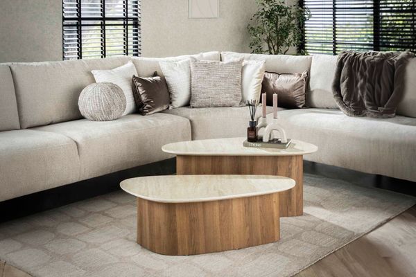 KAWOLA Couchtisch PRETO Set 2-tlg. Keramik weiß dreieckig 40 x 43 x 90 cm