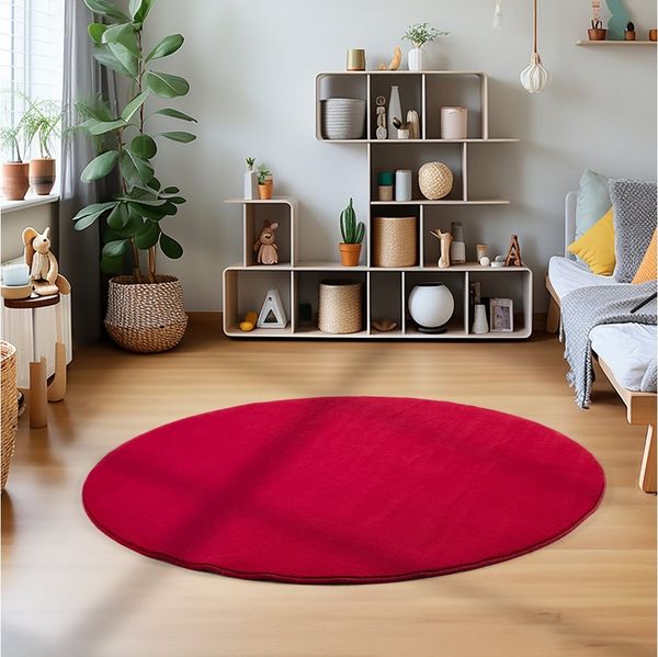 Teppium Teppich Unicolor - Einfarbig, Rund, Höhe: 7 mm, Moderner Flauschiger Kurzflor Teppich Anti-Rutsch Rückseite Waschbar