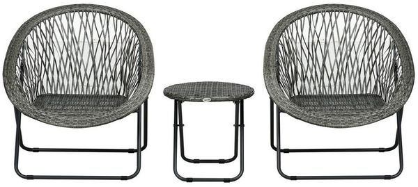MC Star Balkonset Klappbare Gartengarnitur Balkonset mit Couchtisch & 2 Stühlen, (inkl. Kissen, Stahl grau für Terrasse & Garten)