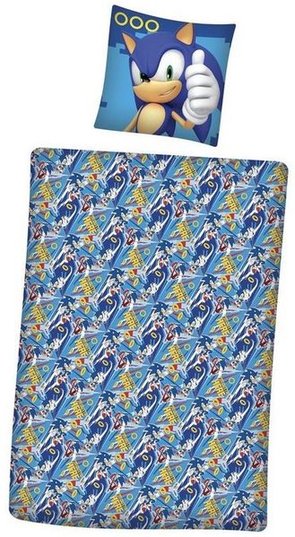 Sonic Bettwäsche für Kinder und Jugendliche 135x200 80x80 cm blaues Motiv mit Sonic aus 100% Baumwolle Bild 2