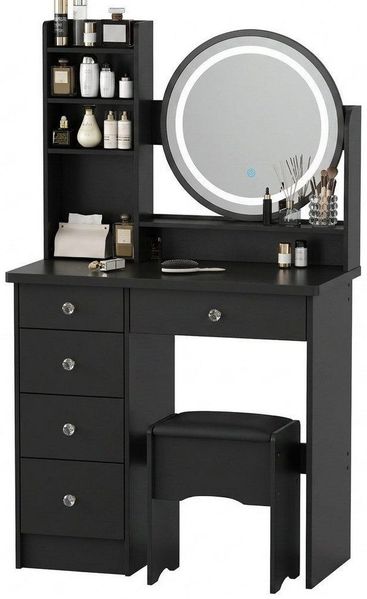 FUFU&GAGA Schminktisch mit LED und Hocker, 5 Schubladen, 80 cm