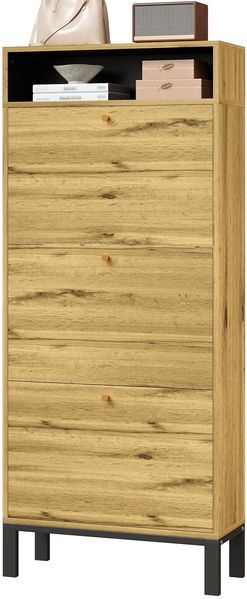 Schuhschrank Schuhregal, hoch schmal,Mitr 3 Klappen und zusätzlichen Fächern, Höhe 147 cm